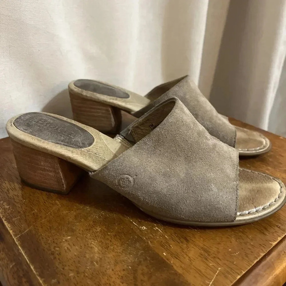 BORN Platform Slide Sandals Womens Size 7 Leather Suede Block Heel Open Toe Chic - Picture 2 of 11